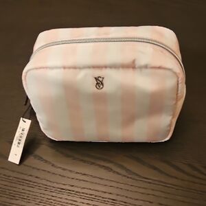 Striped Pink and White Cosmetic Bag